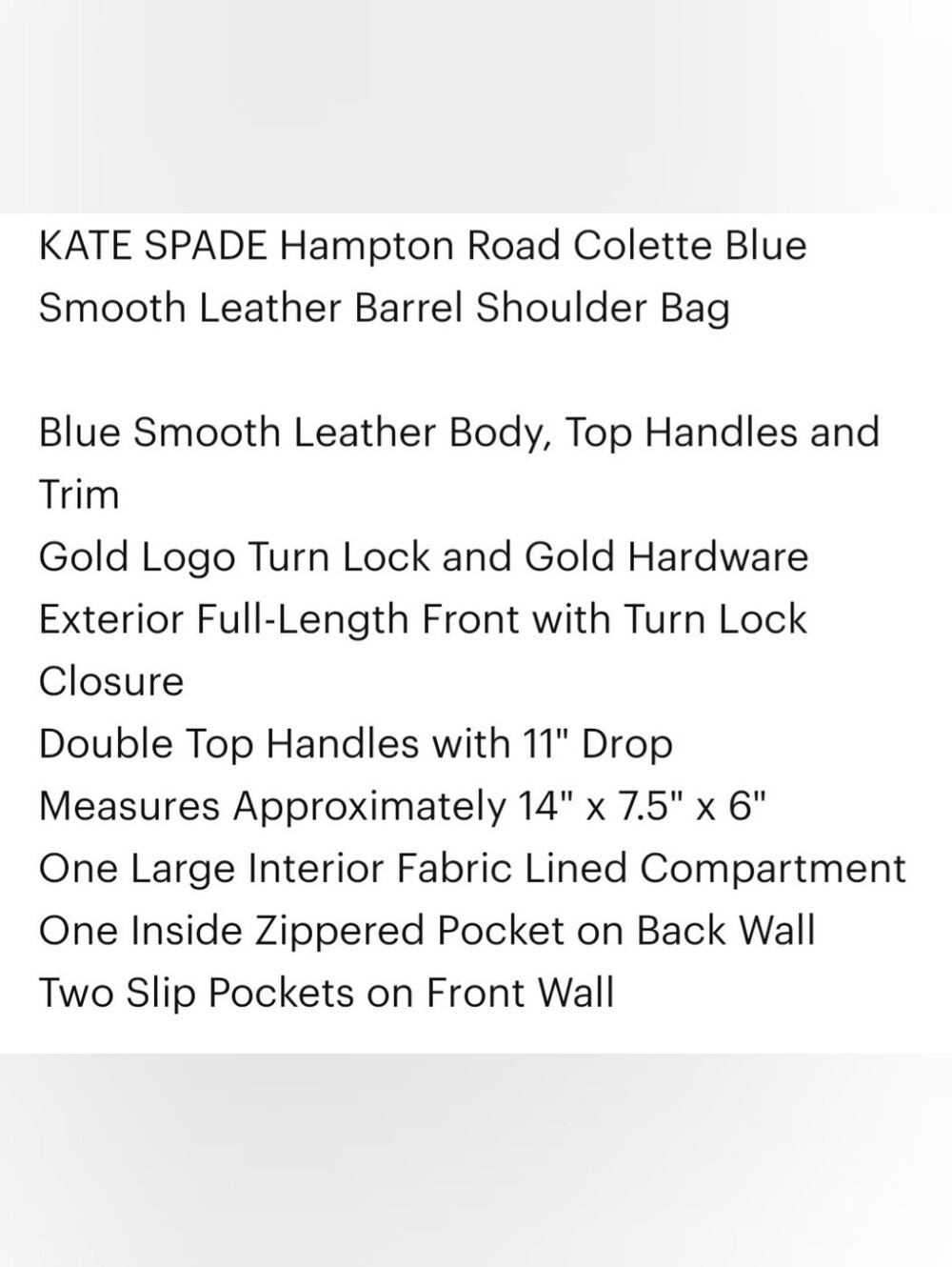 Kate Spade Hampton Road Colette Cobalt Blue Smooth Learher - Picture 9 of 9